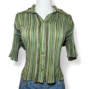 Retro 70s Earthy Green Button-Down Shirt